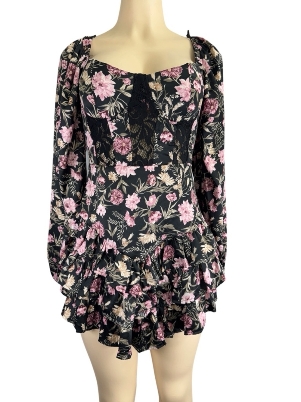Forever 21 Black Mini Dress with Pink Floral Print - Picture 3 of 15